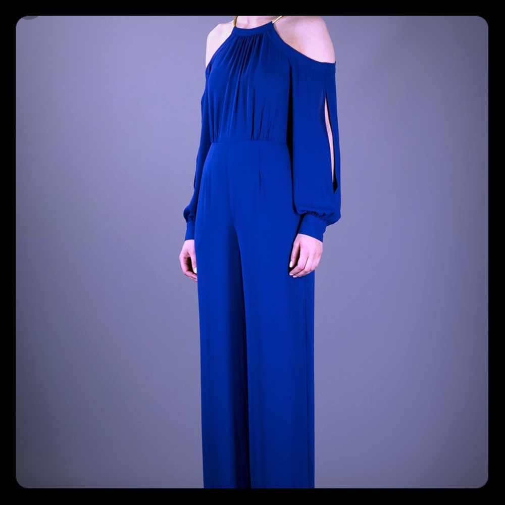 BCBGmaxazria Women’s Blue Open Shoulder Jumpsuit